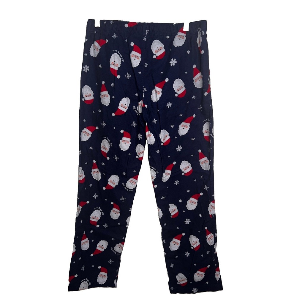 Old Navy 100% Cotton Santa Face Flannel Blue Pocketed Drawstring Elastic PJ Pant
